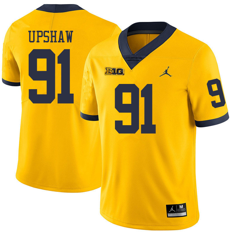 Jordan Brand Men #91 Taylor Upshaw Michigan Wolverines College Football Jerseys Sale-Yellow
